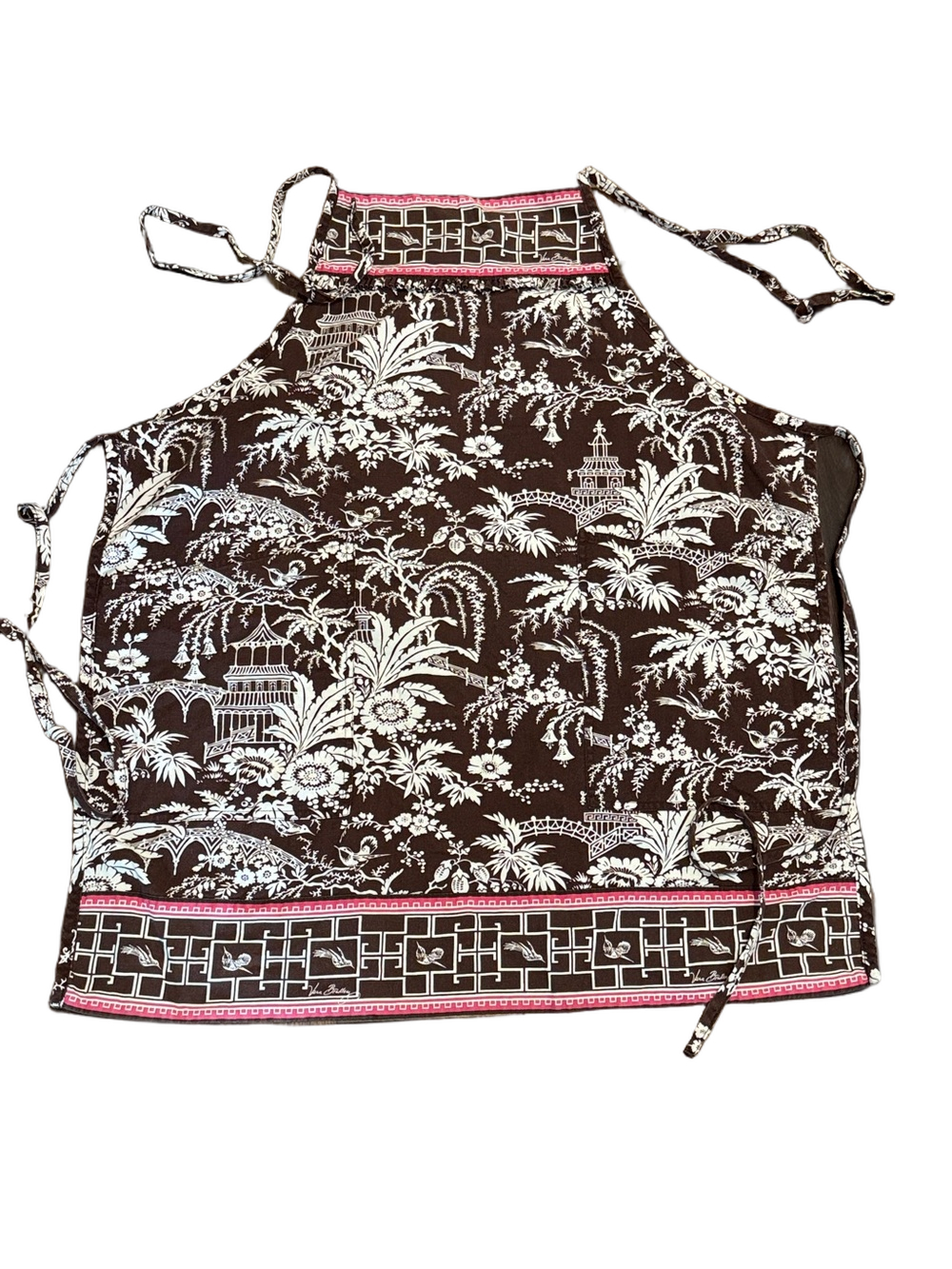 Vera Bradley Brown and White Toile Apron with Large Front Pockets